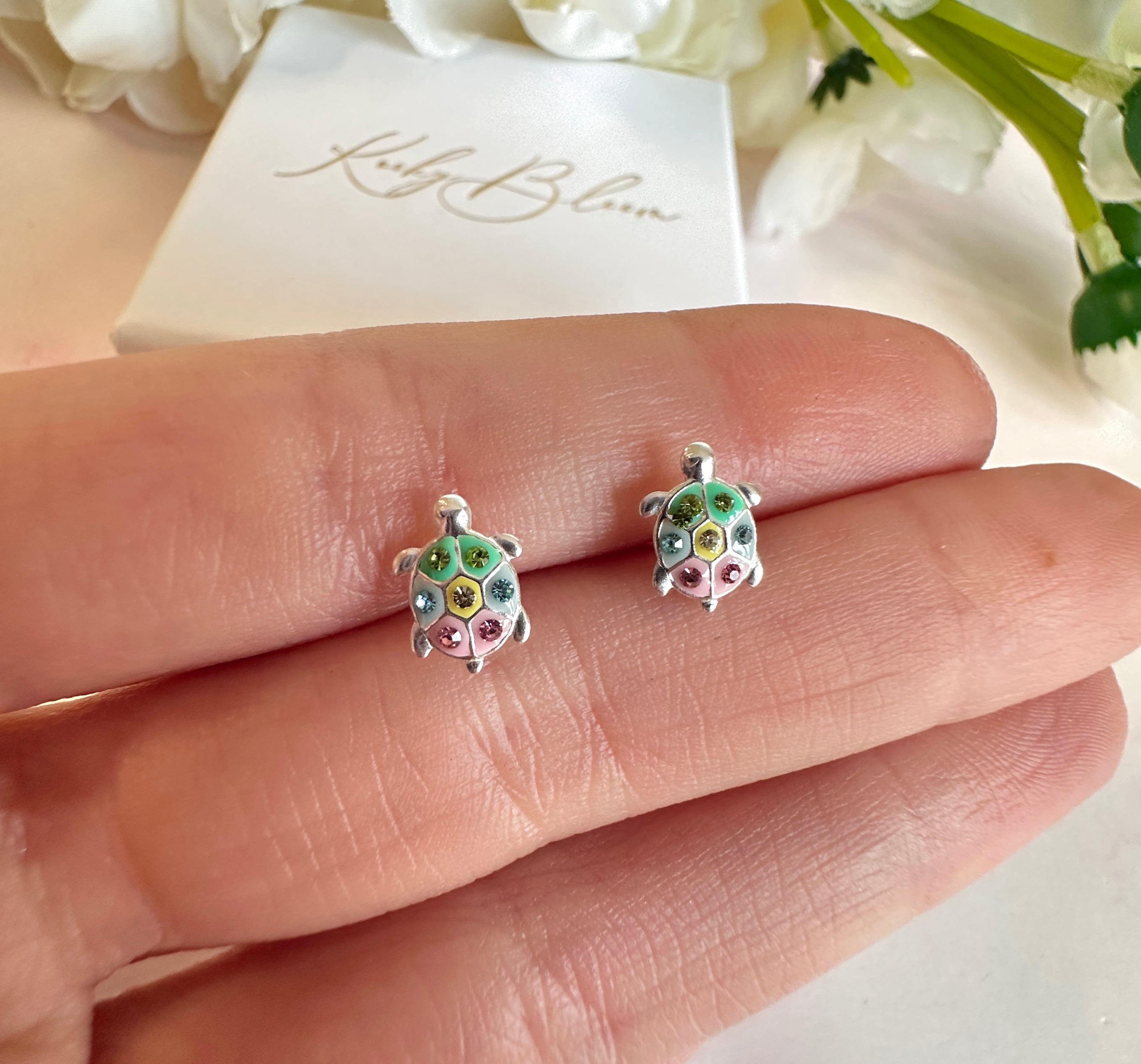 925 sterling silver Pastel Turtle stud earrings.