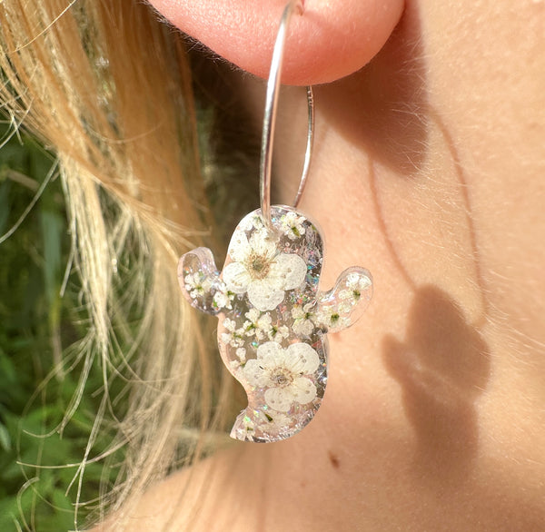 Real White Flower Ghost earrings.