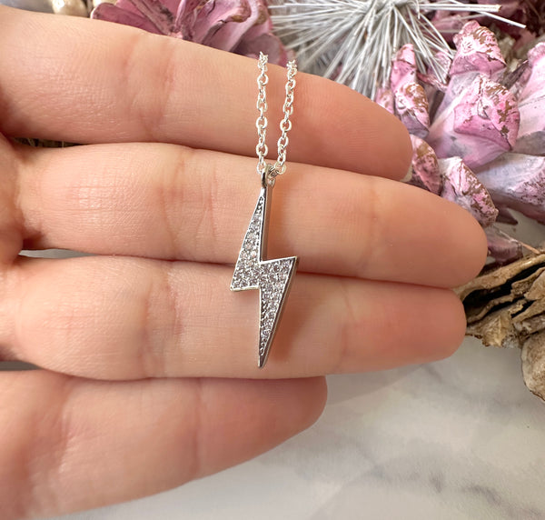 Silver CZ Lightning bolt necklace.