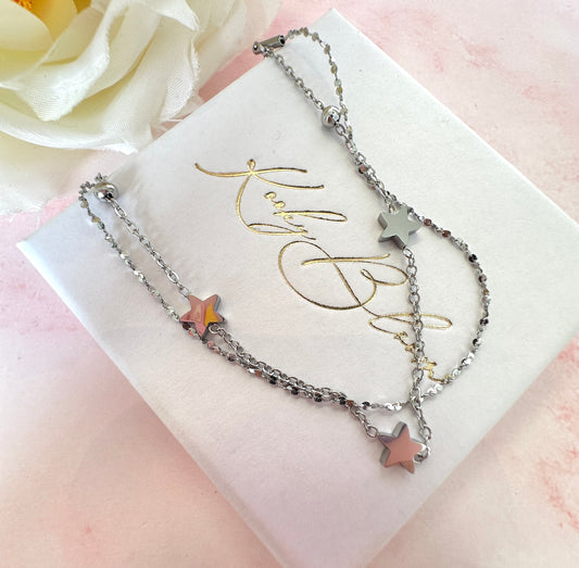 Silver Star layered bracelet.
