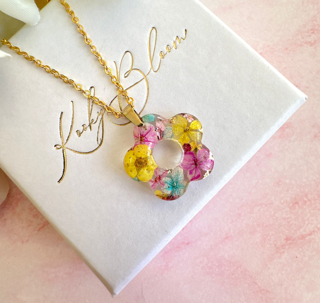 Gold Cotton Candy Bloom Flower Necklace.