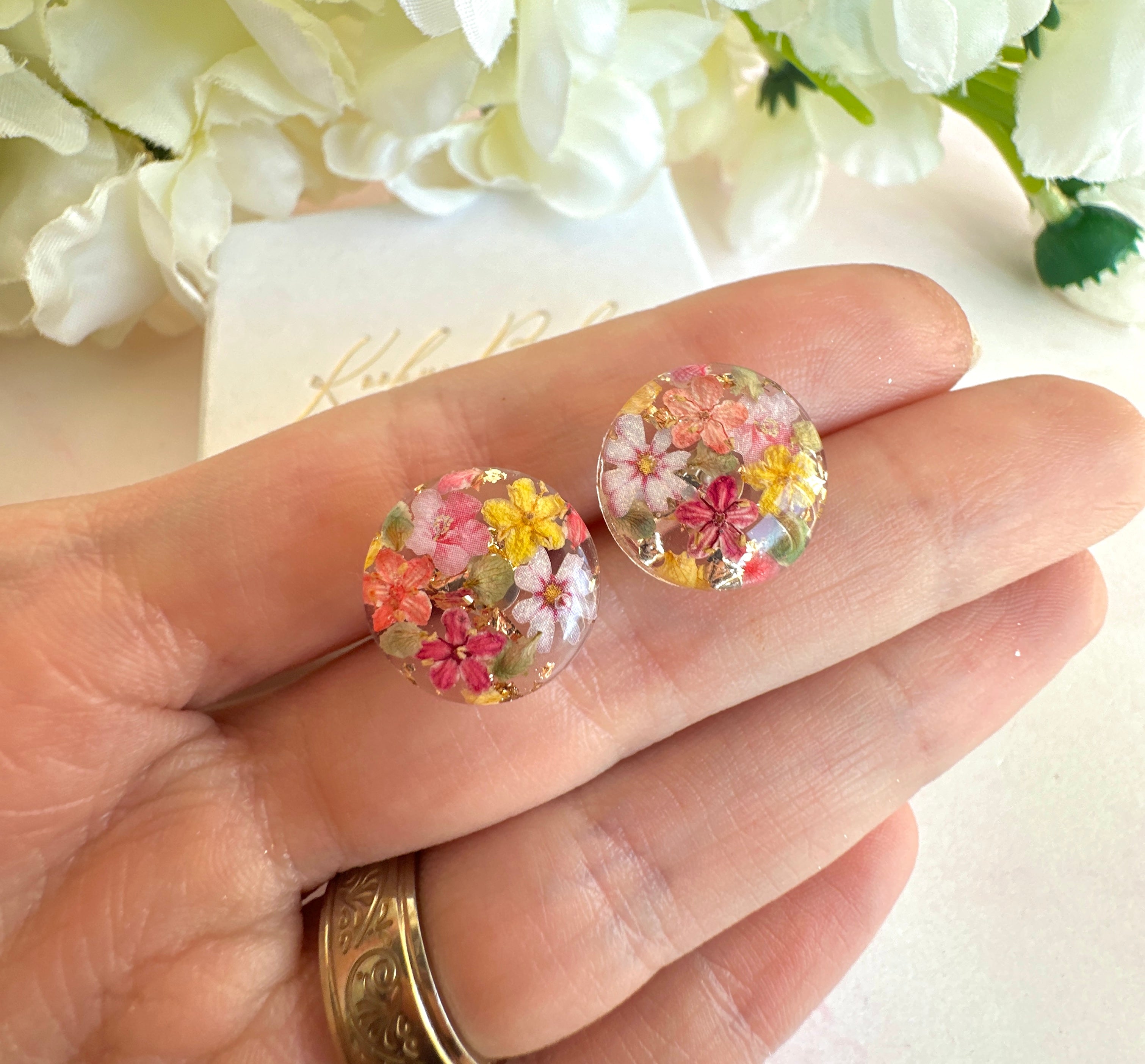 Bloom button floral 925 sterling silver stud earrings