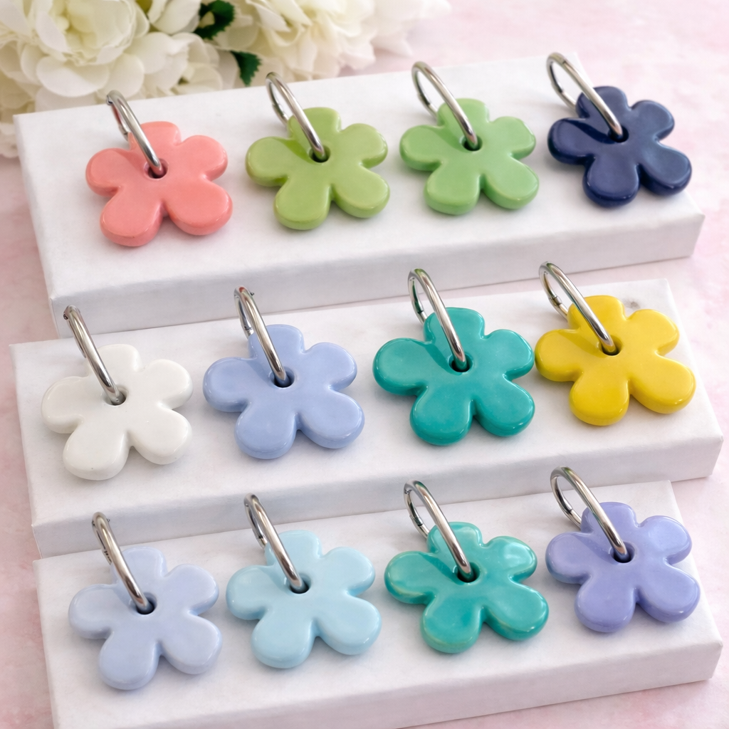 Colourful ceramic Flower earrings.