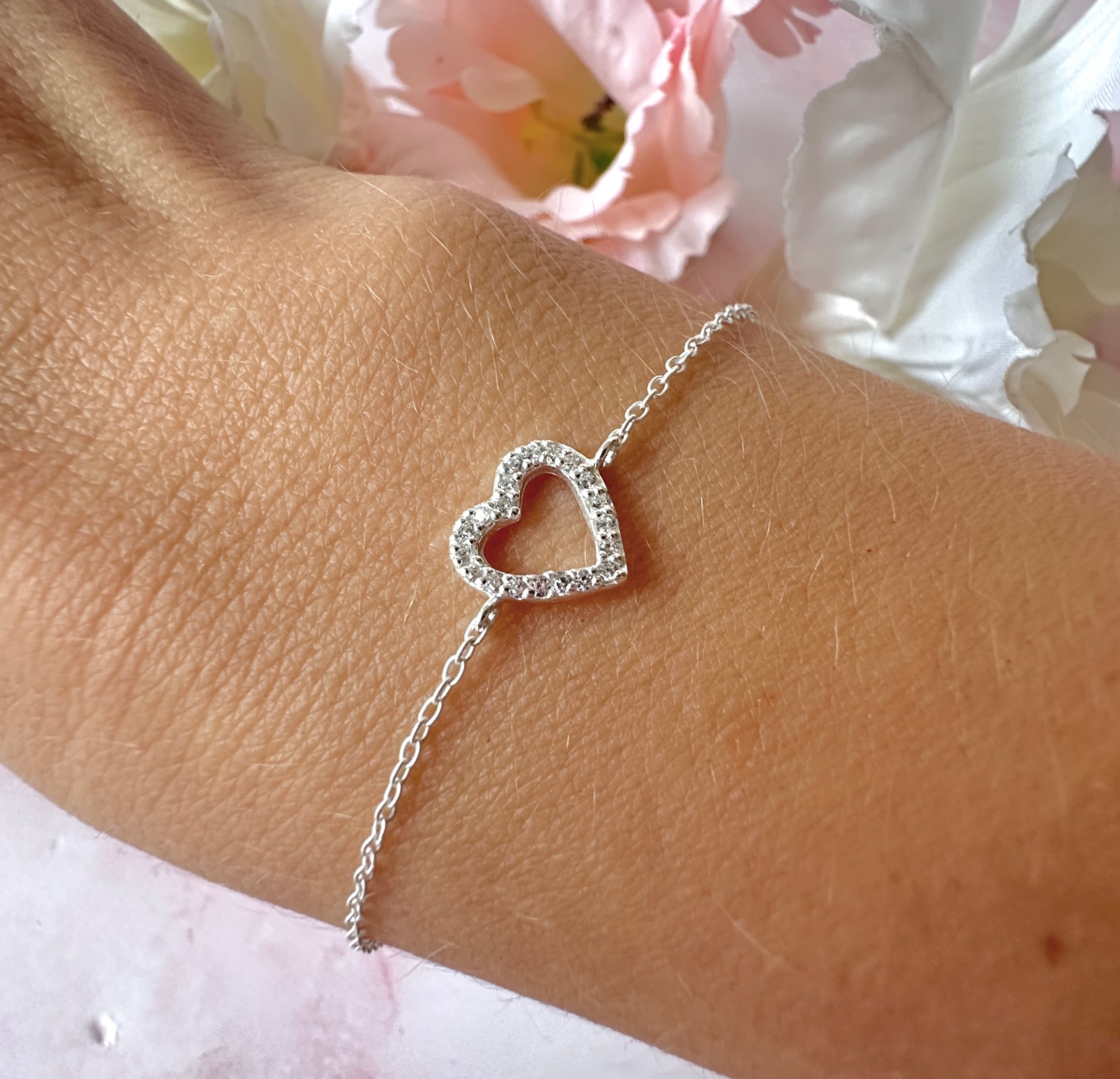 925 sterling silver CZ Heart  Bracelet.