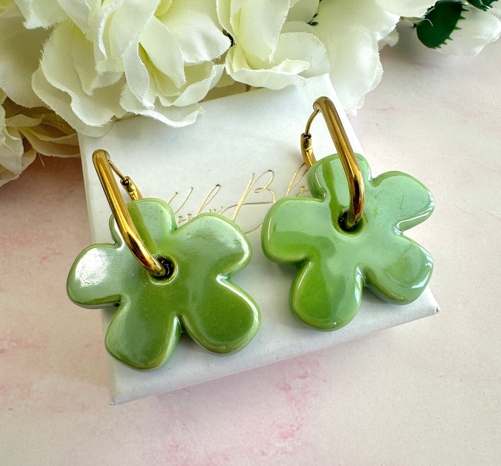 Colourful ceramic Flower earrings.