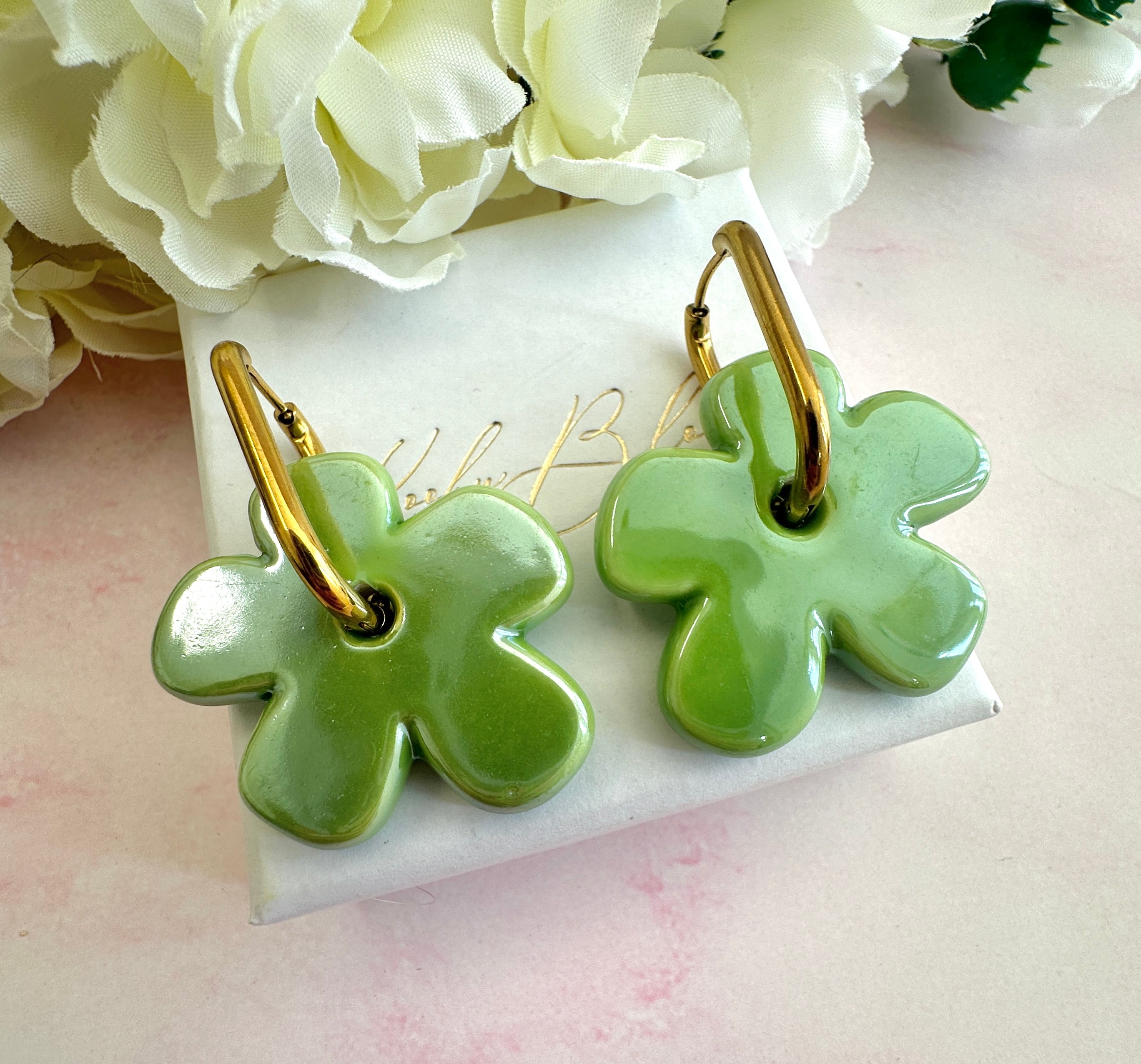Colourful ceramic Flower earrings.