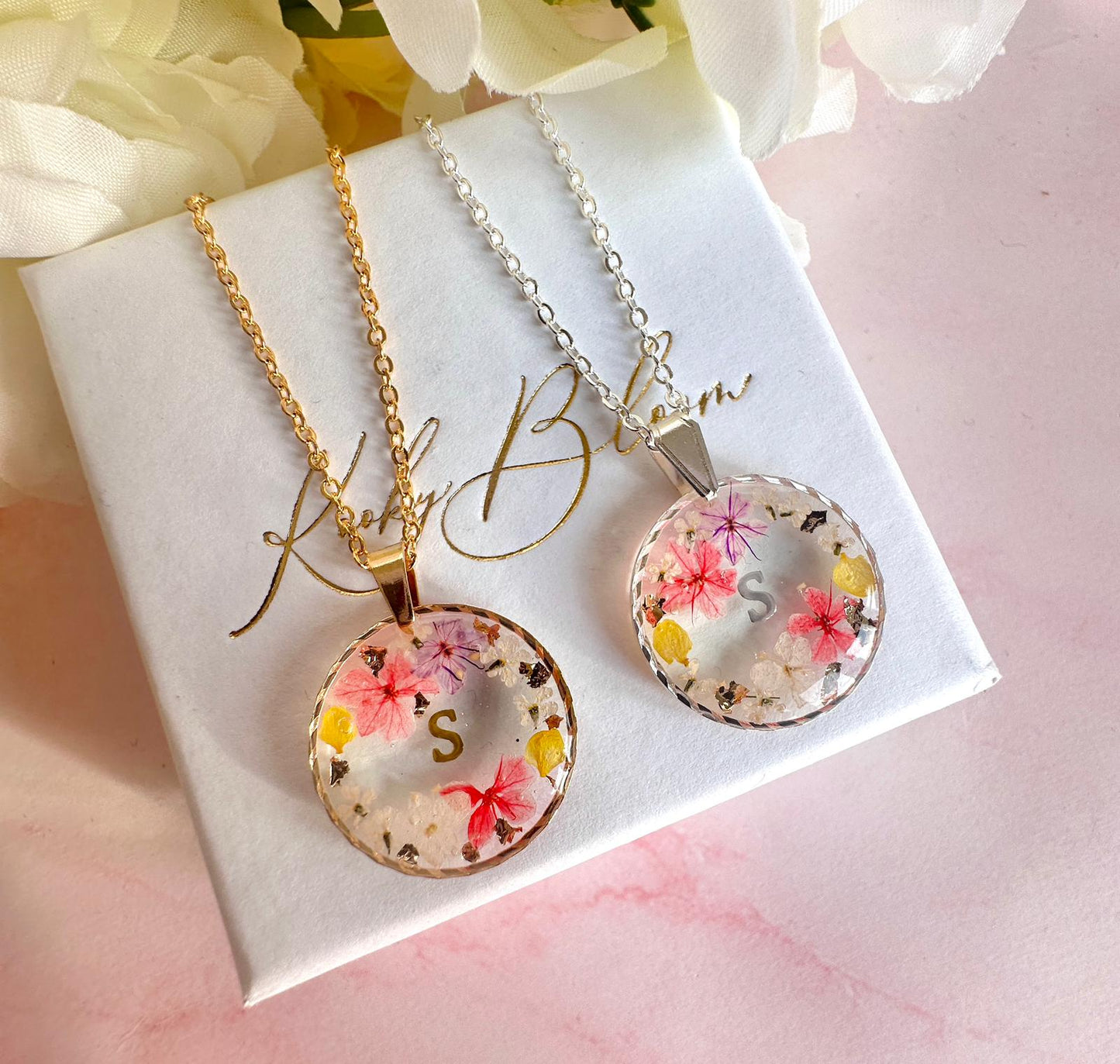 Silver Bloom custom Initial necklace.