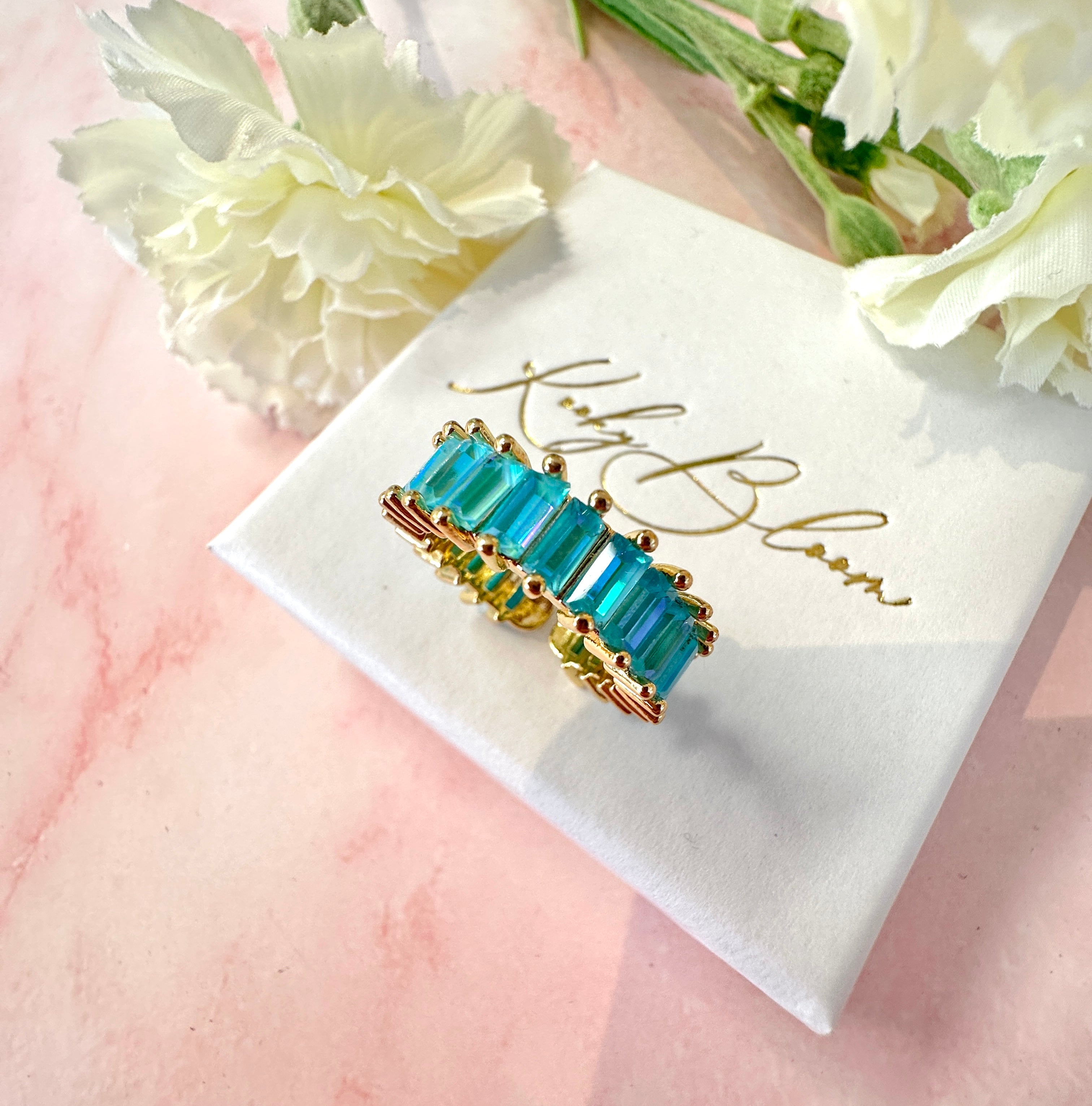 Gold Blue rectangle stone Adjustable ring.