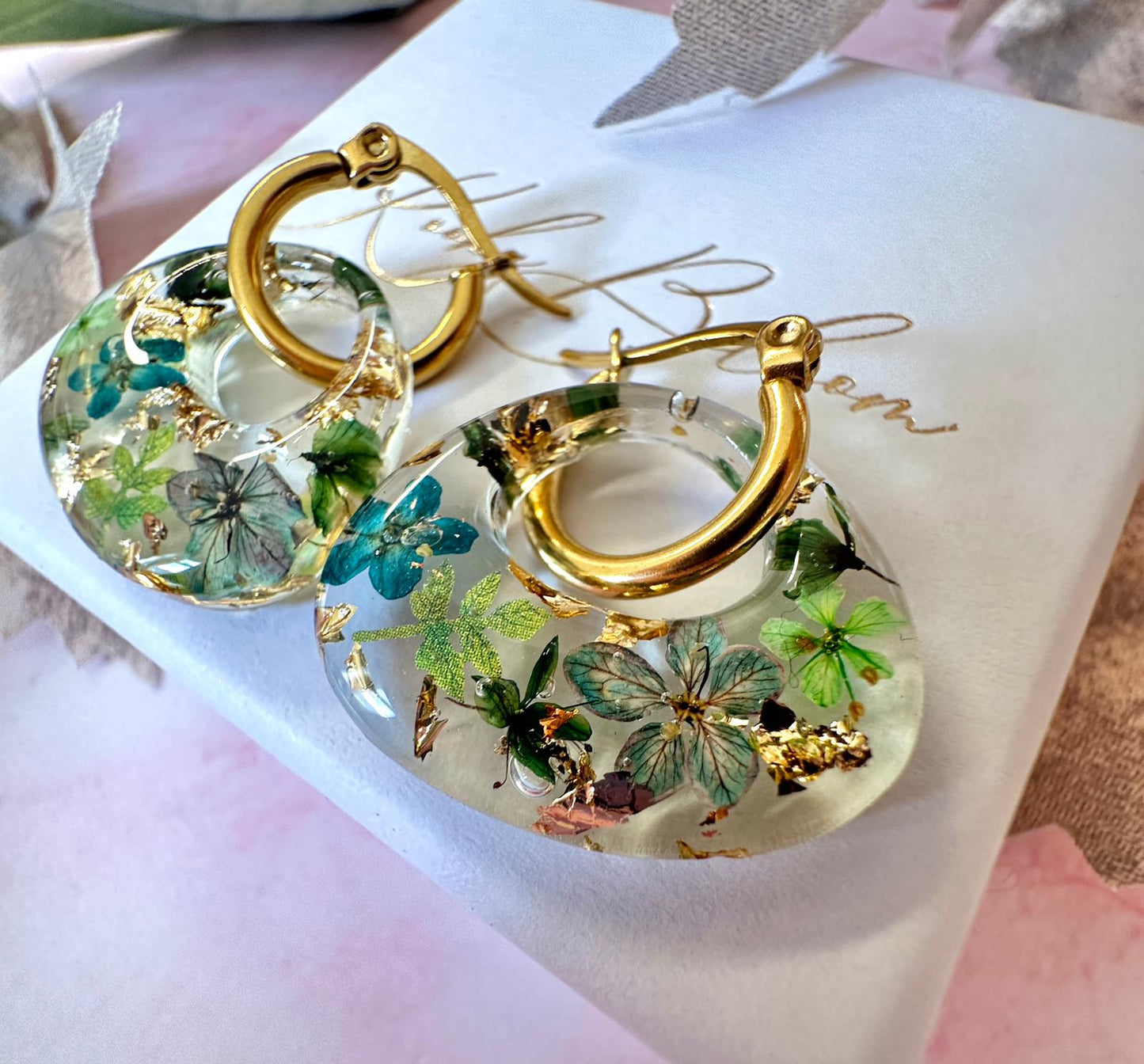 Olive oval green Flower earrings