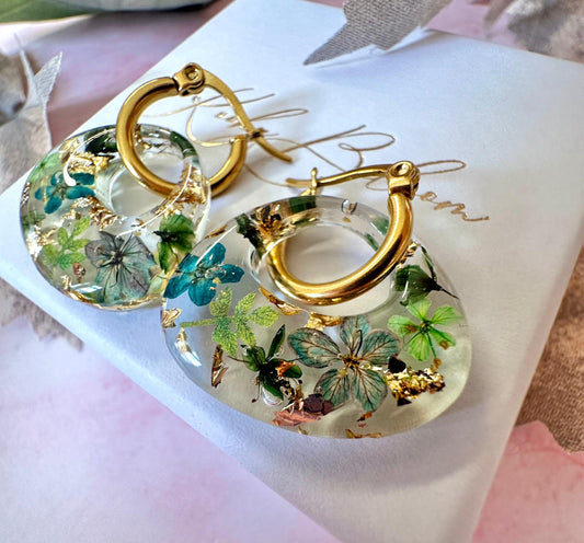 Olive oval green Flower earrings