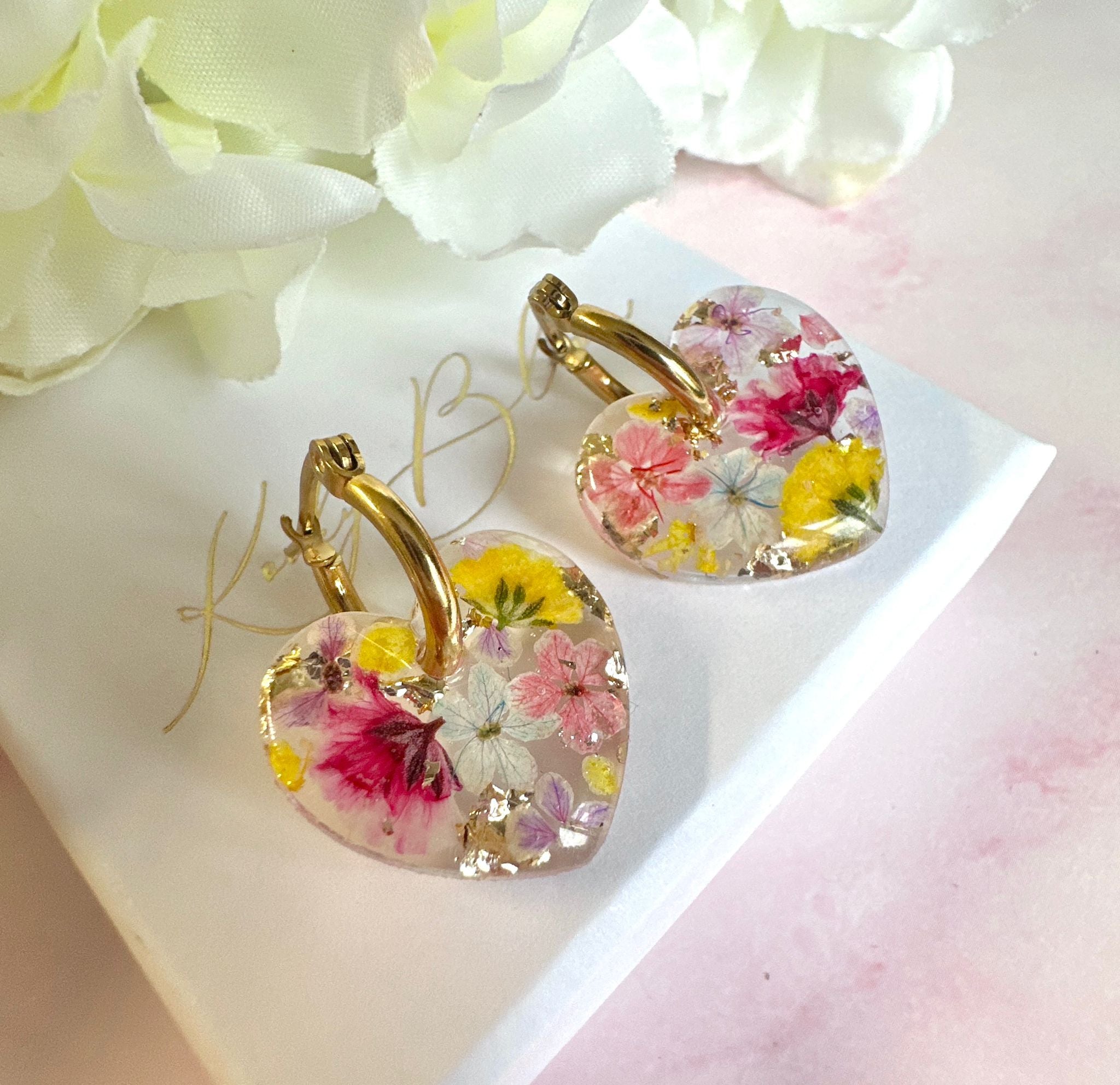 Spring Cocktail Bloom Heart hoop Earrings.