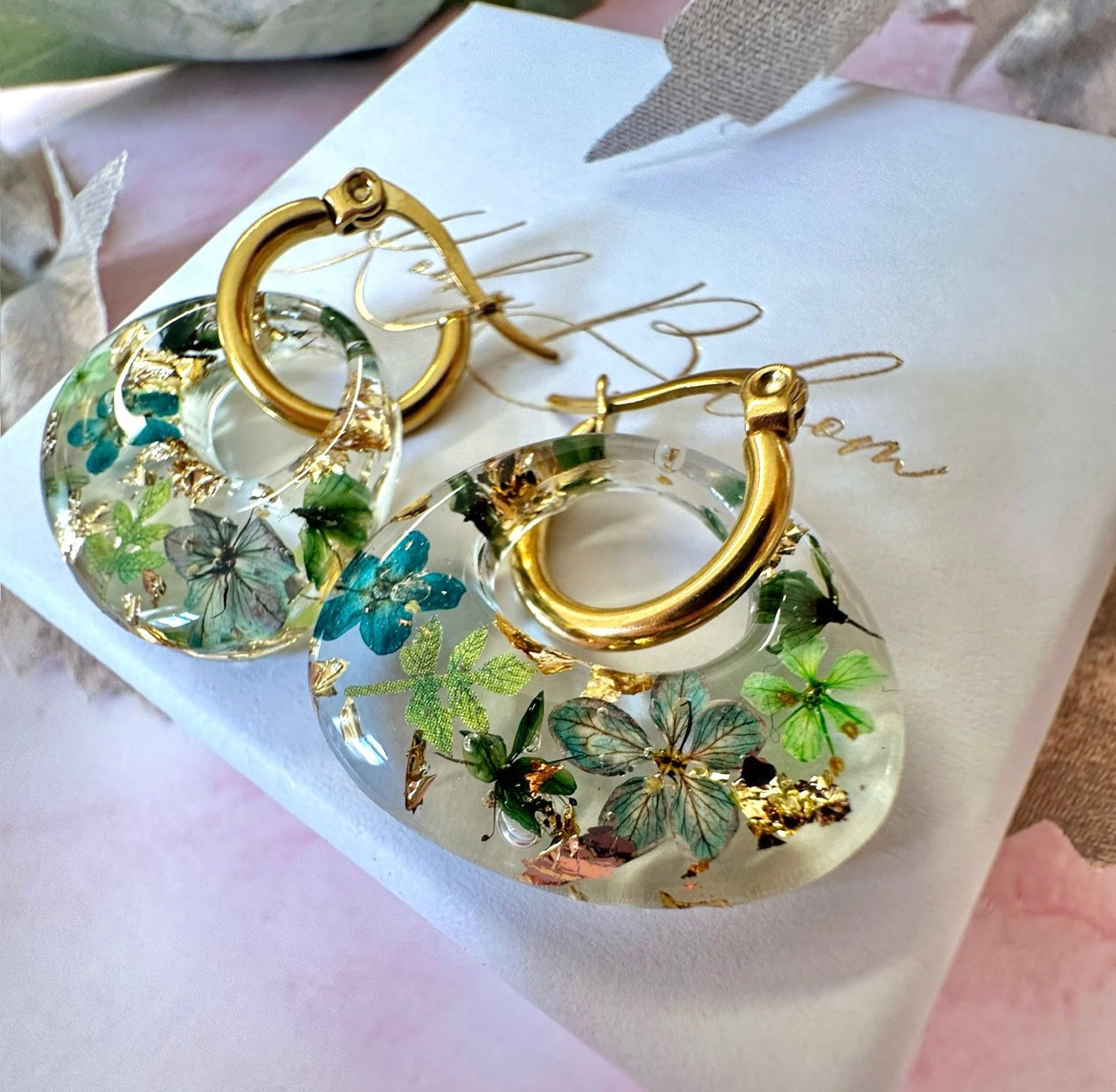 Olive oval green Flower earrings