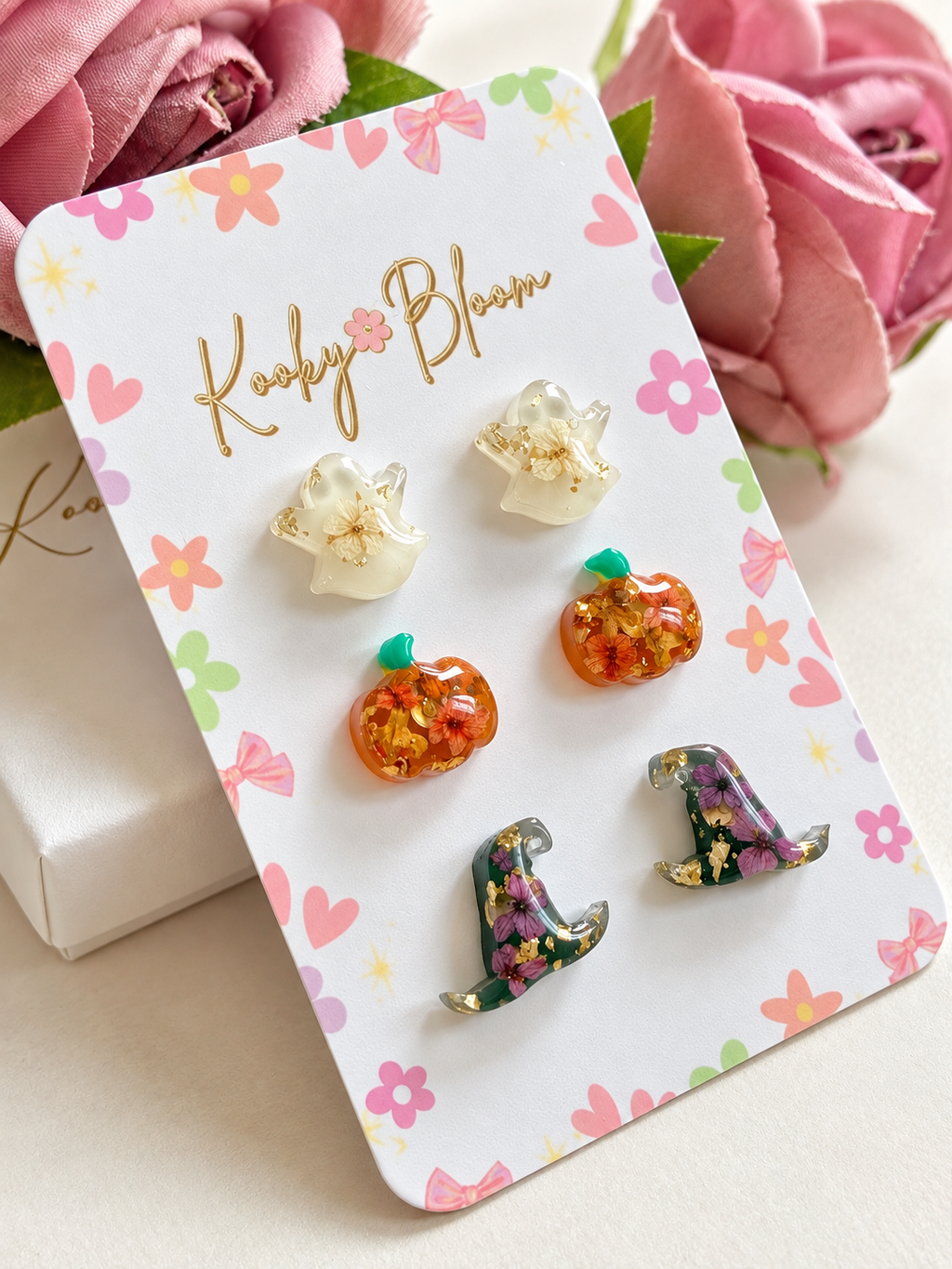 Real flower 3 pack Halloween Stud Earrings