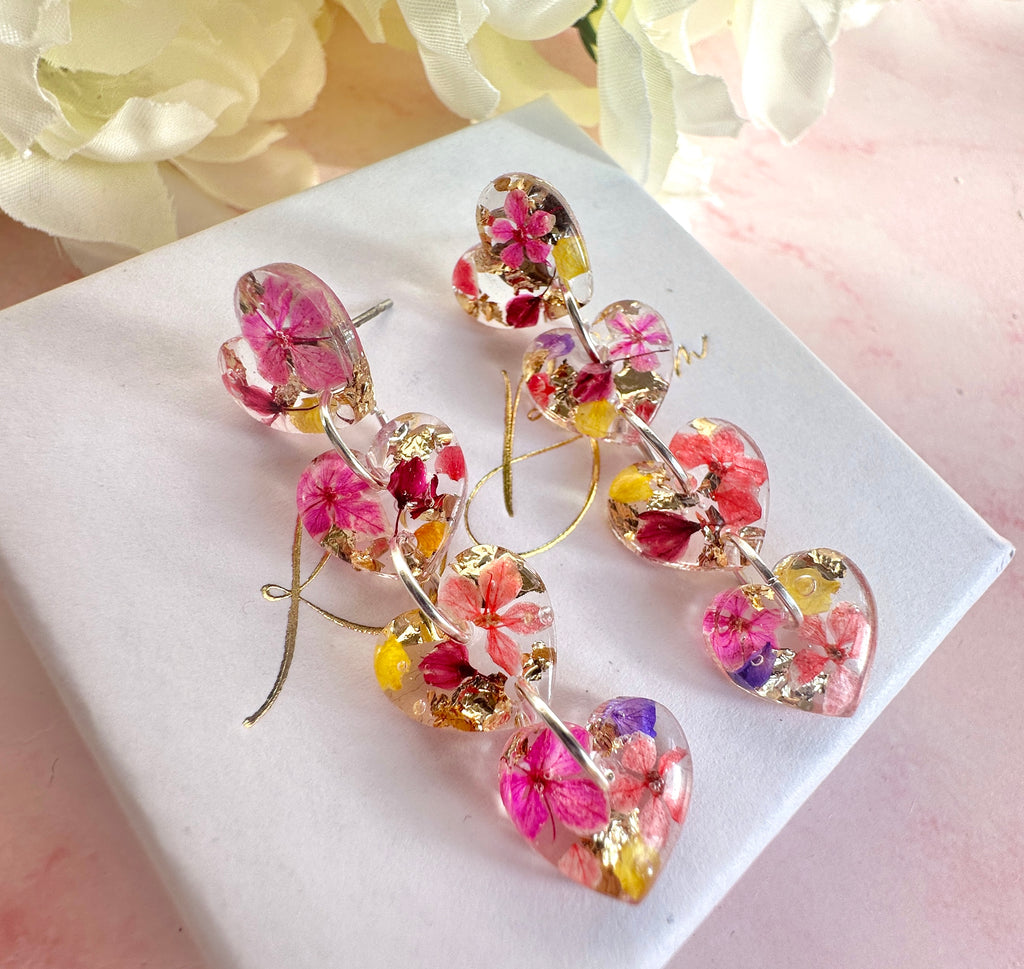 Bloom Heart Drop Silver earrings.