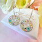Pastel confetti flower Heart hoop earrings.