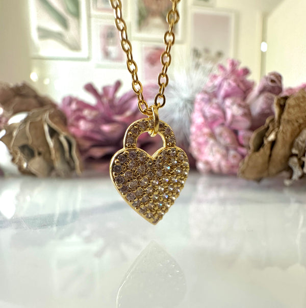 Gold CZ Heart Padlock necklace.