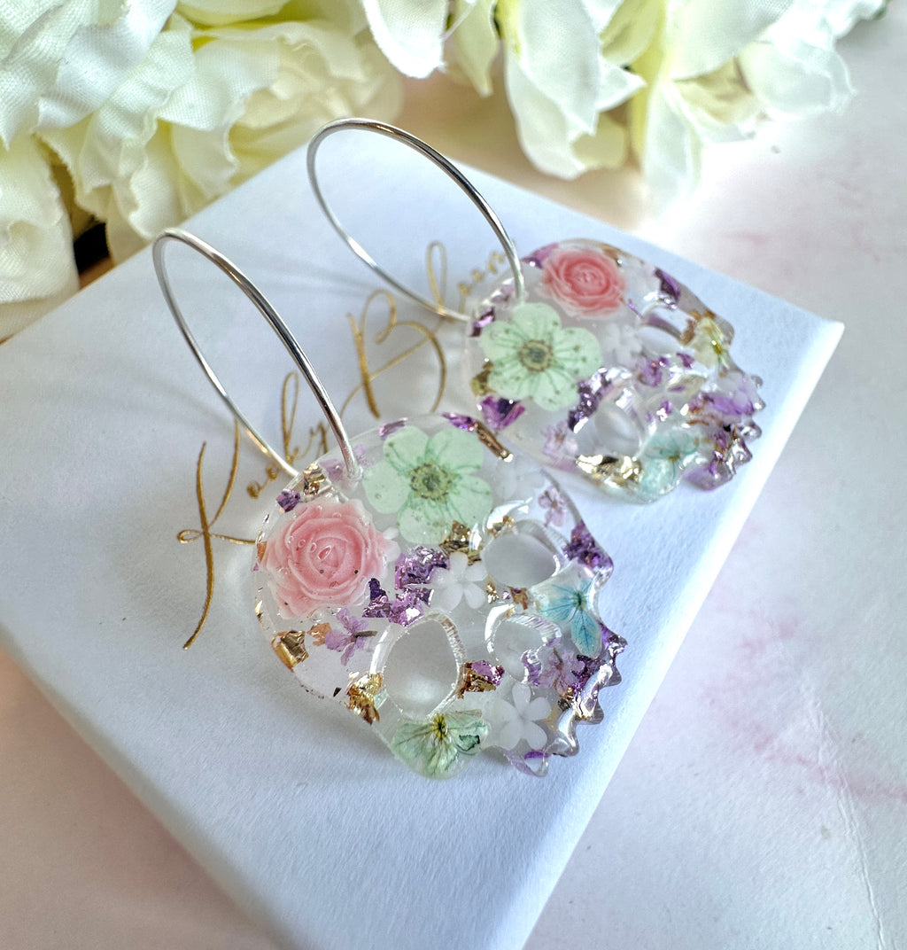 Pastel flower Skull earrings