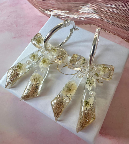 White Gypsophila sparkle Bow earrings