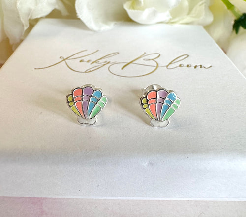 925 sterling silver Pastel Colourful Seashell stud earrings.