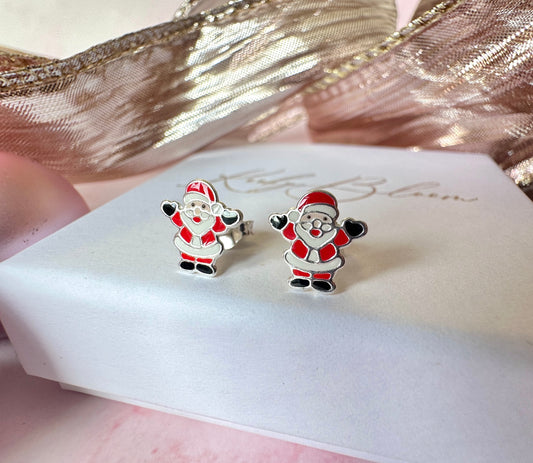 925 sterling silver Father Christmas Santa stud earrings.