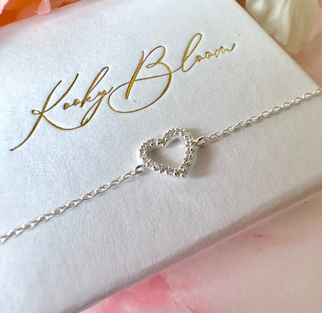 925 sterling silver CZ Heart  Bracelet.