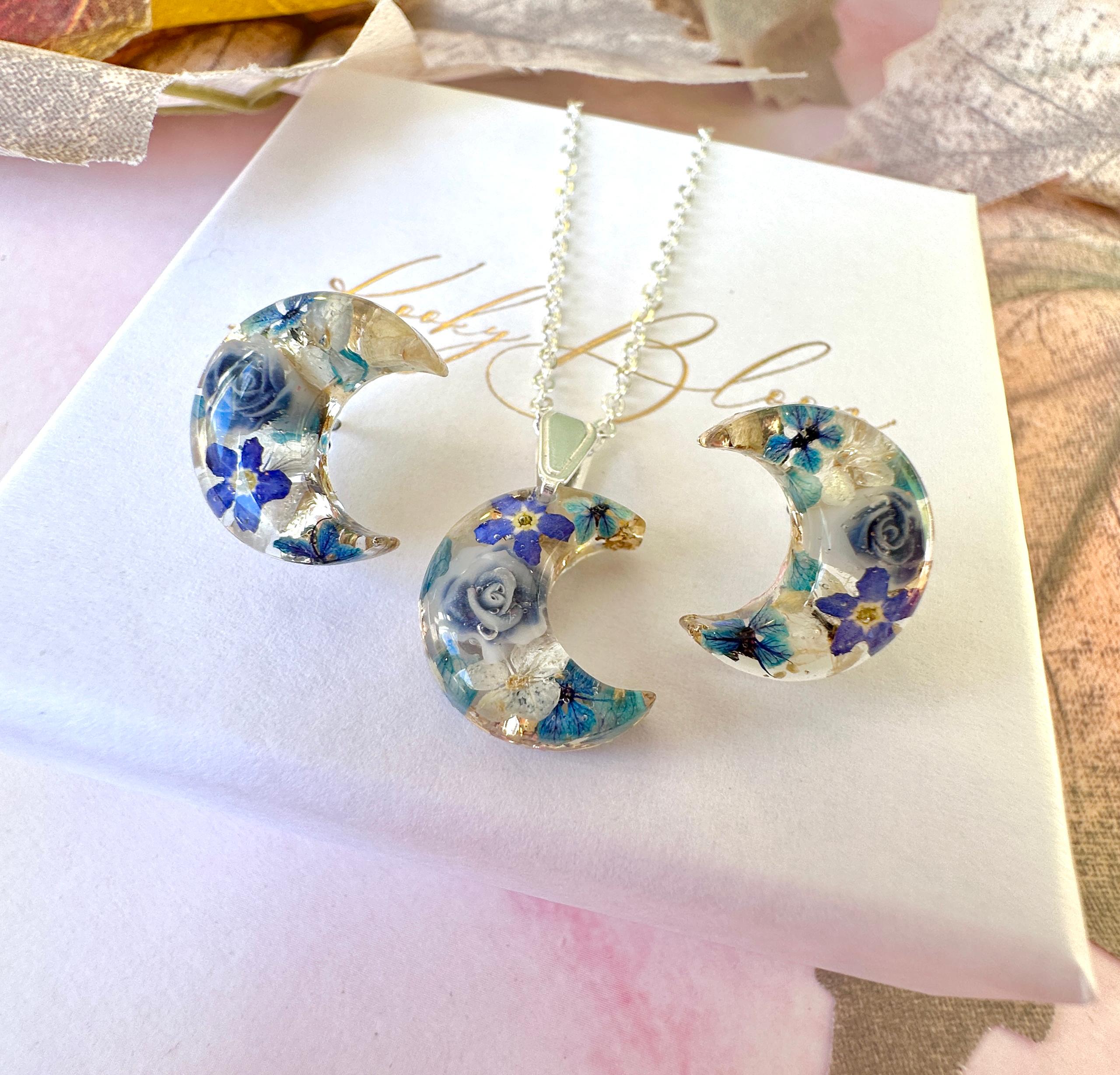 Blue moon Forget me not Sterling silver stud earrings.