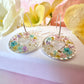 Pastel confetti flower Heart hoop earrings.