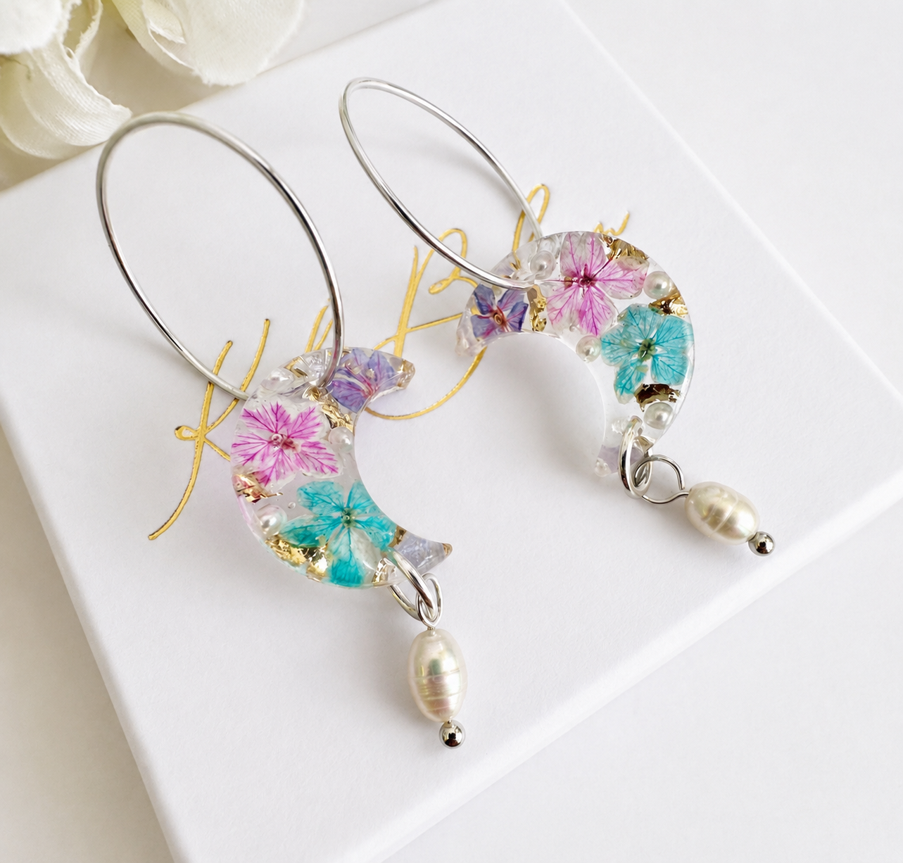 * Limited Edition * Bloom Moon Pearl drop hoop earrings.
