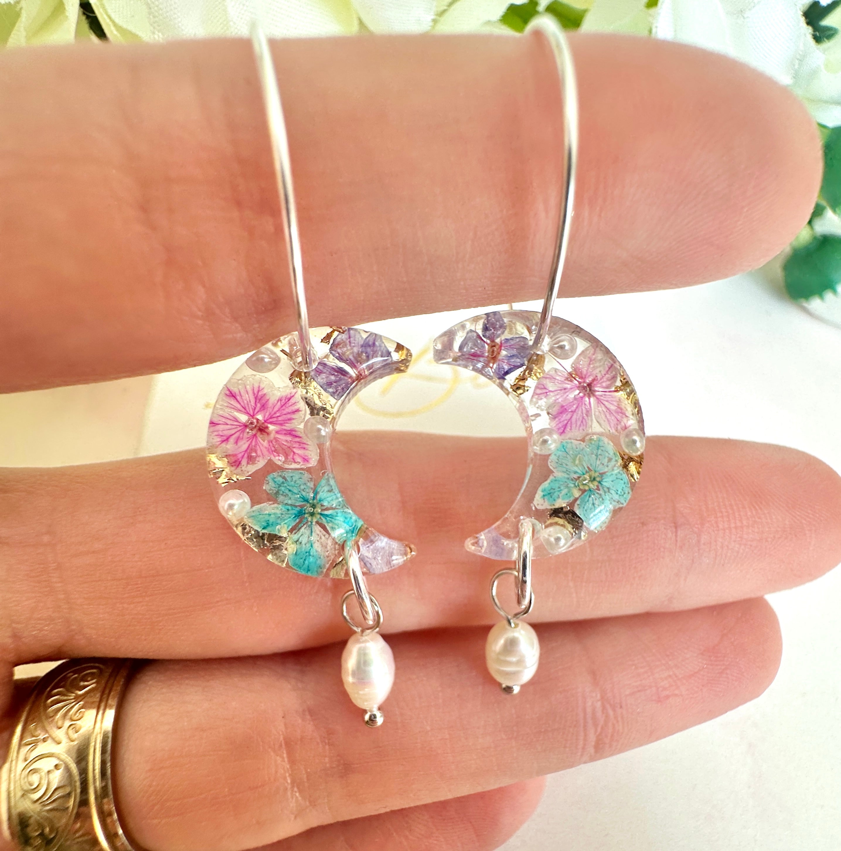 * Limited Edition * Bloom Moon Pearl drop hoop earrings.