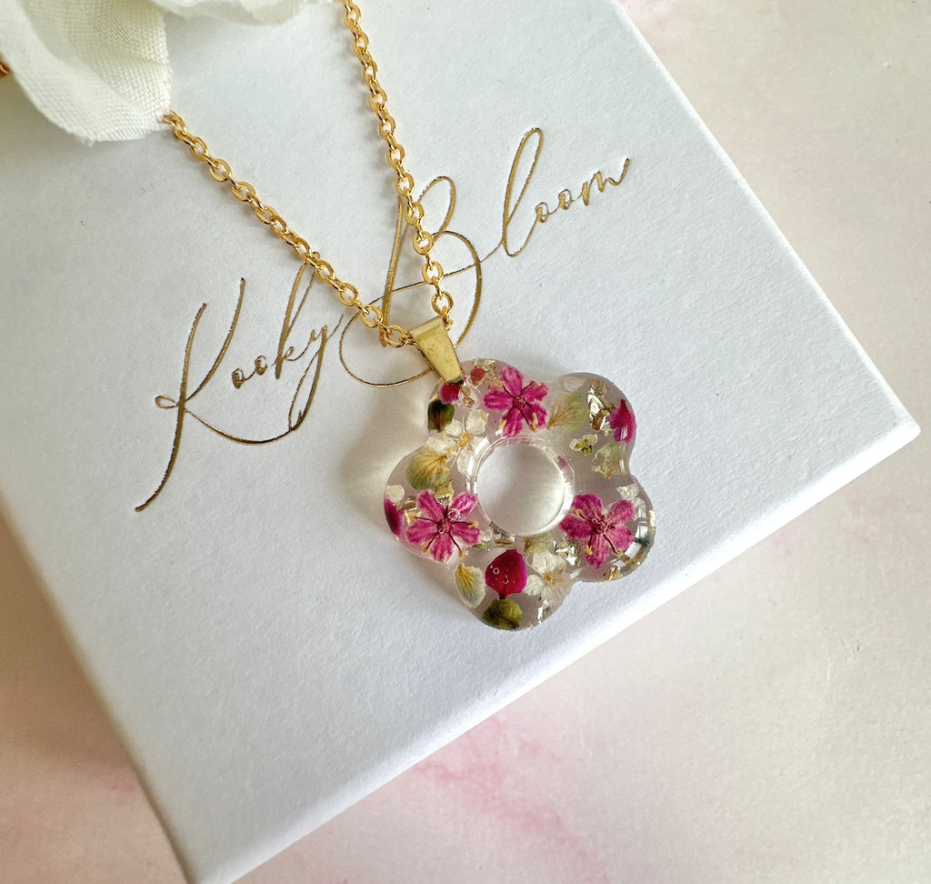 Gold raspberry ripple Bloom Flower necklace.