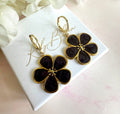 Gold black Flower huggie earrings.