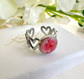 Silver Coral bloom Heart cuff ring.