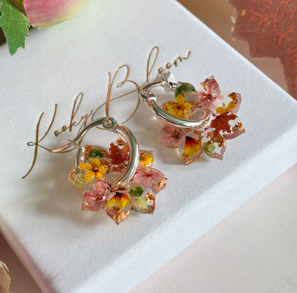Autumn Sunflower bloom hoop earrings