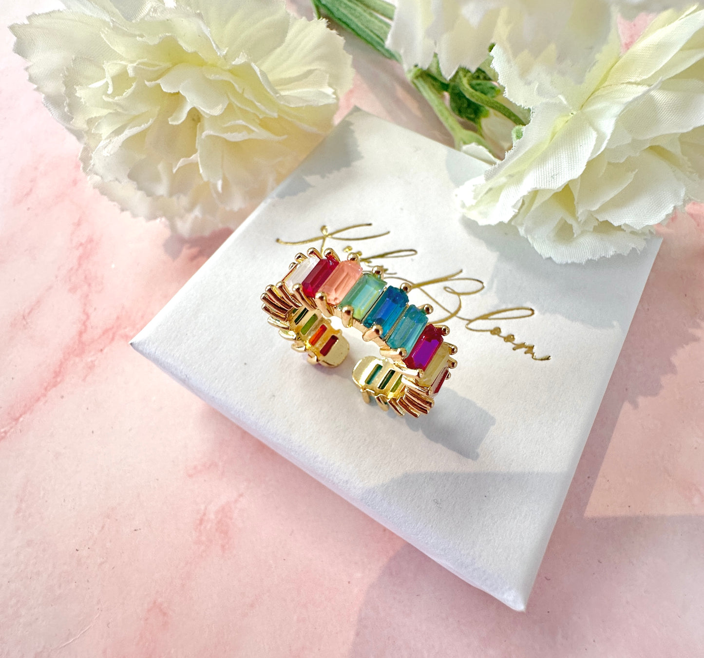 Gold multicoloured rectangle stone Adjustable ring.