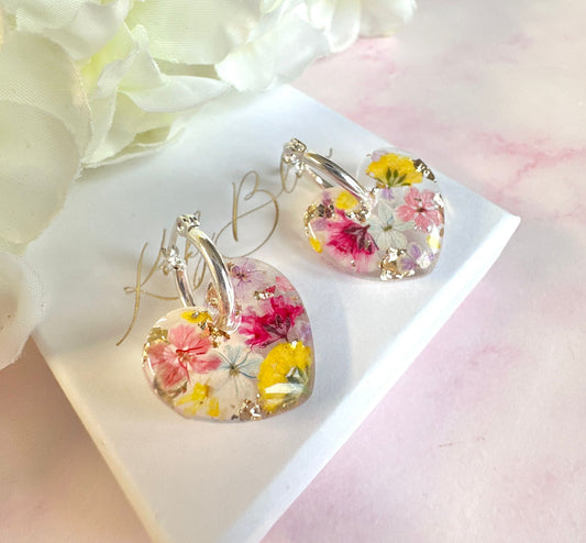 Spring Cocktail Bloom Heart hoop Earrings.