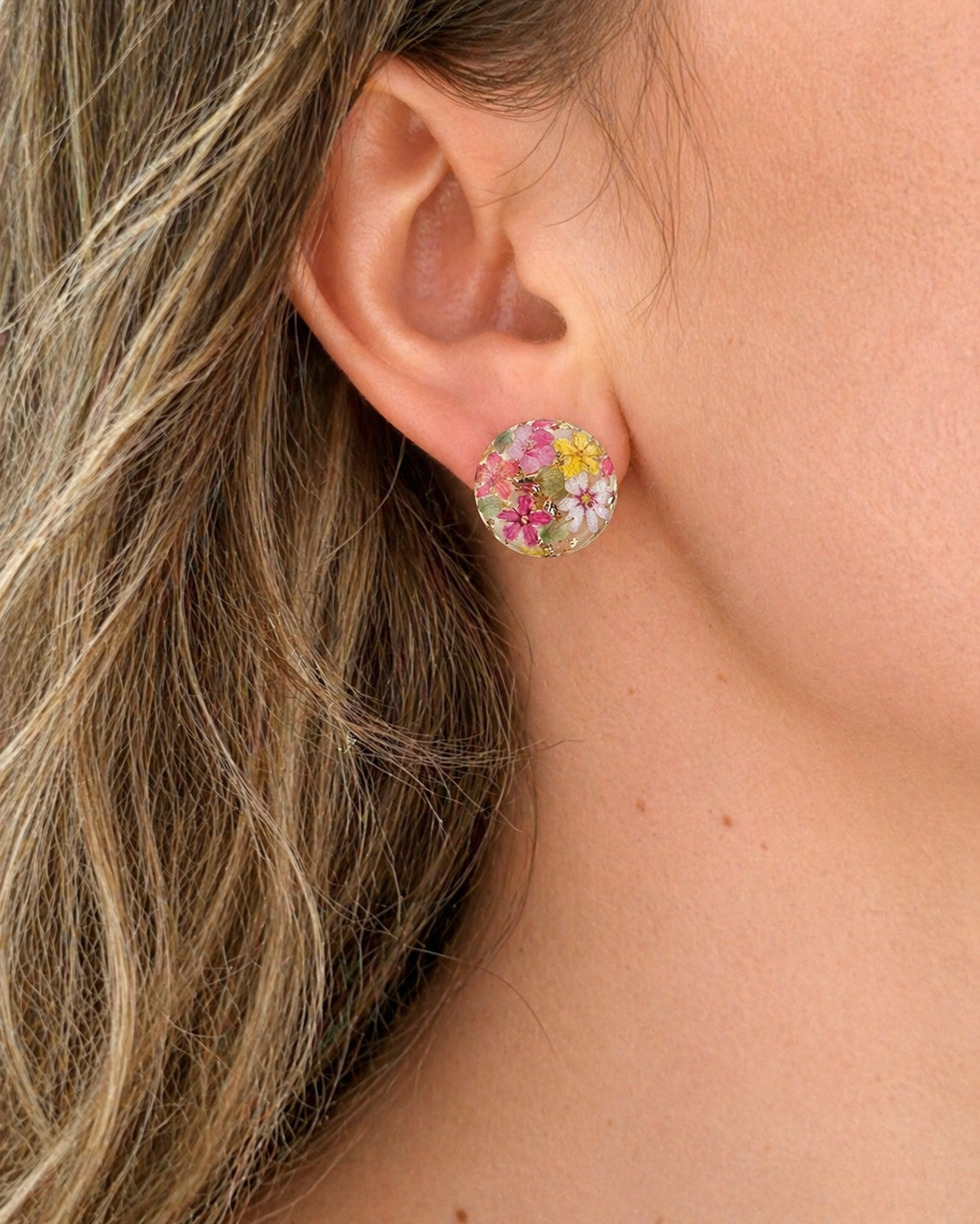 Bloom button floral 925 sterling silver stud earrings