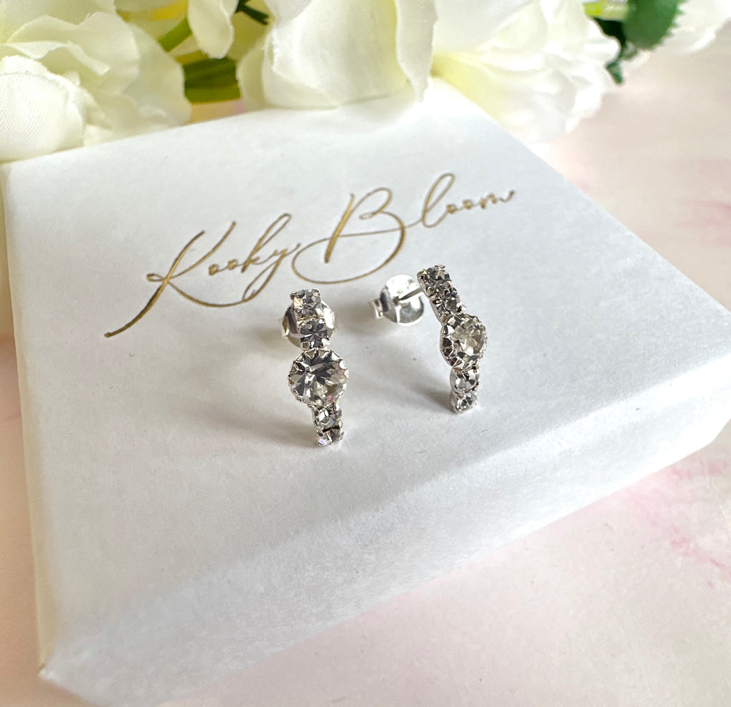 925 sterling silver CZ Curved half hoop stud earrings.