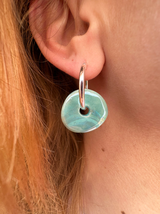 Turquoise Blue Ceramic Donut earrings.
