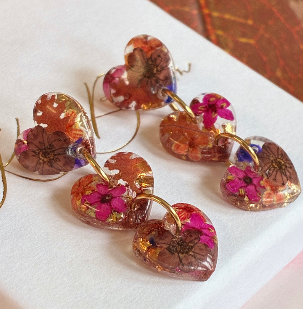 Autumn Mini Heart drop stud earrings.