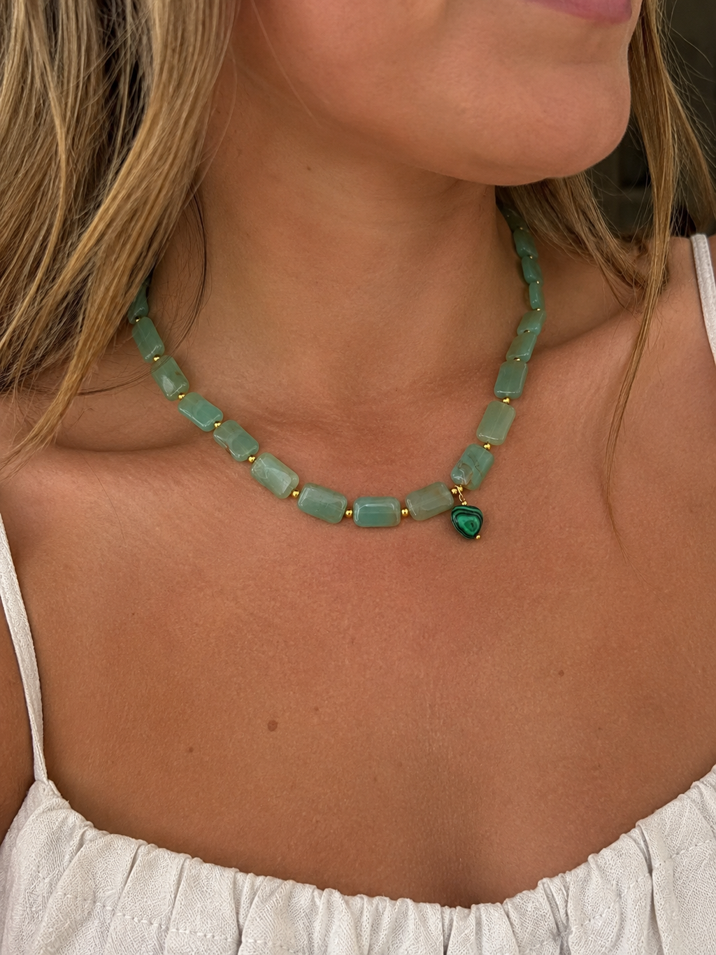Green Agate stone Heart necklace.