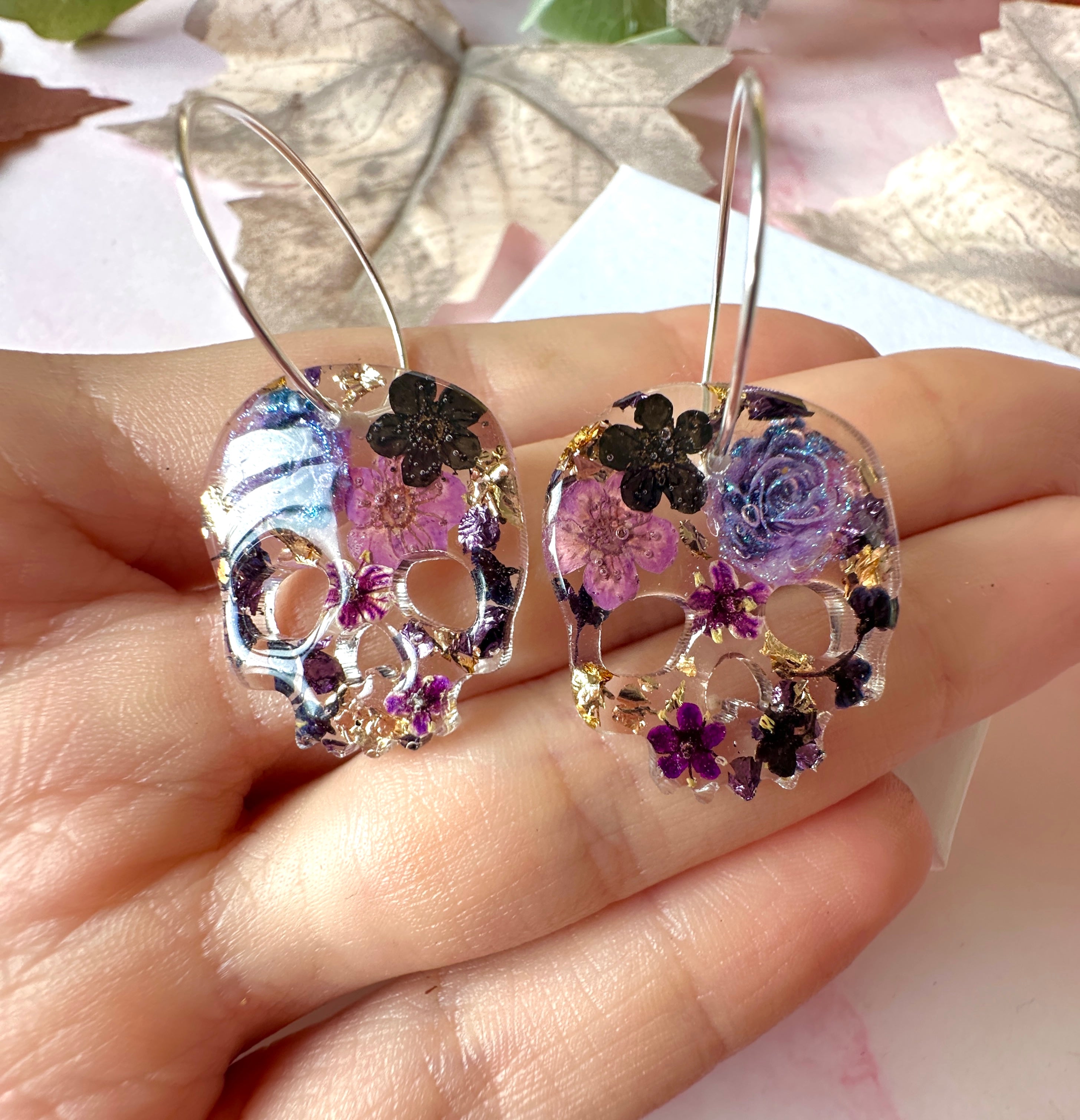 Nightshade flower Skull earrings