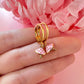 Tiny Pink Toadstool Gold huggie earrings