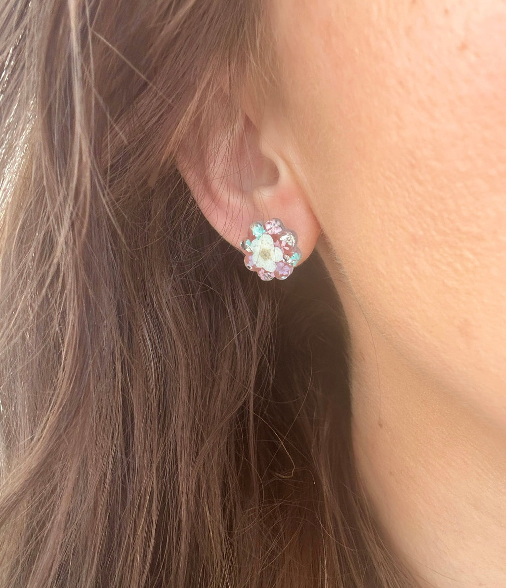 Colourful Blossom bloom flower Sterling silver stud earrings.