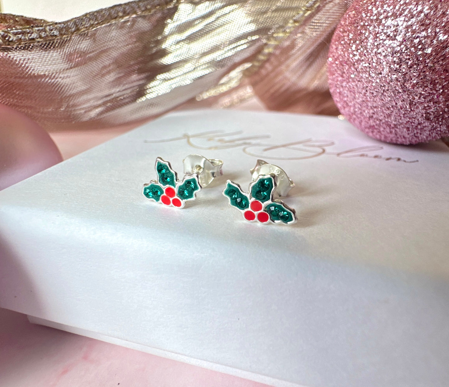 925 sterling silver Holly stud earrings.
