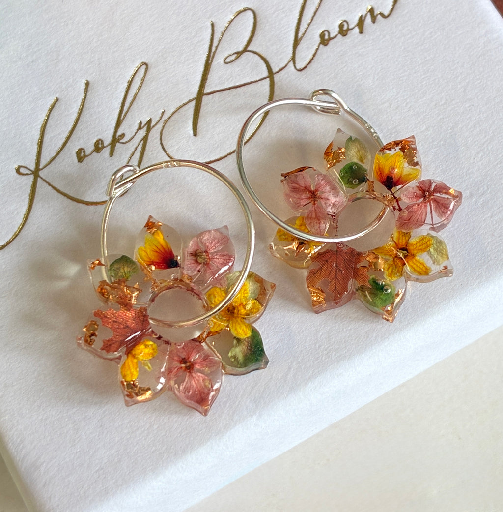 Autumn Sunflower bloom hoop earrings