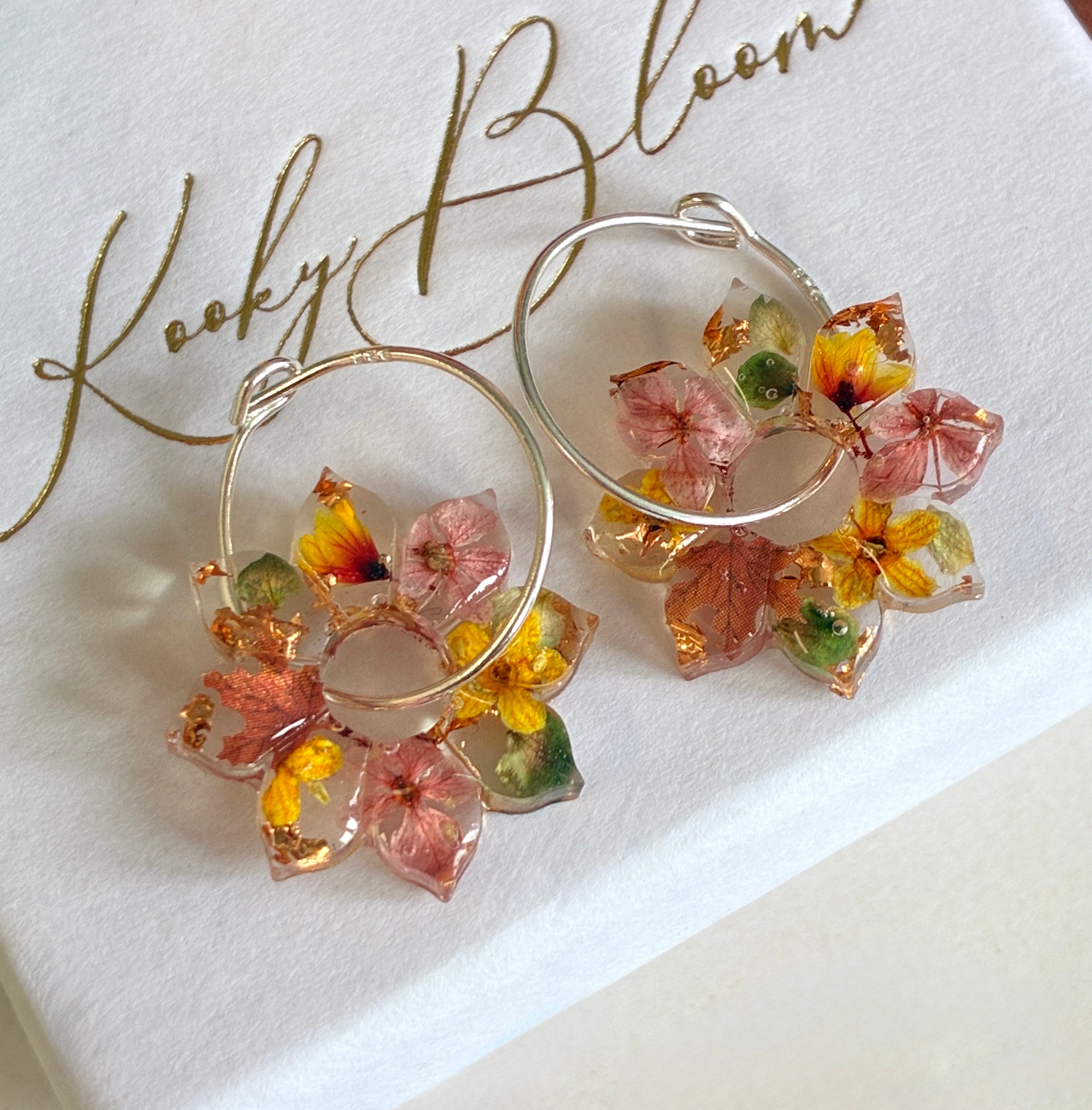 Autumn Sunflower bloom hoop earrings