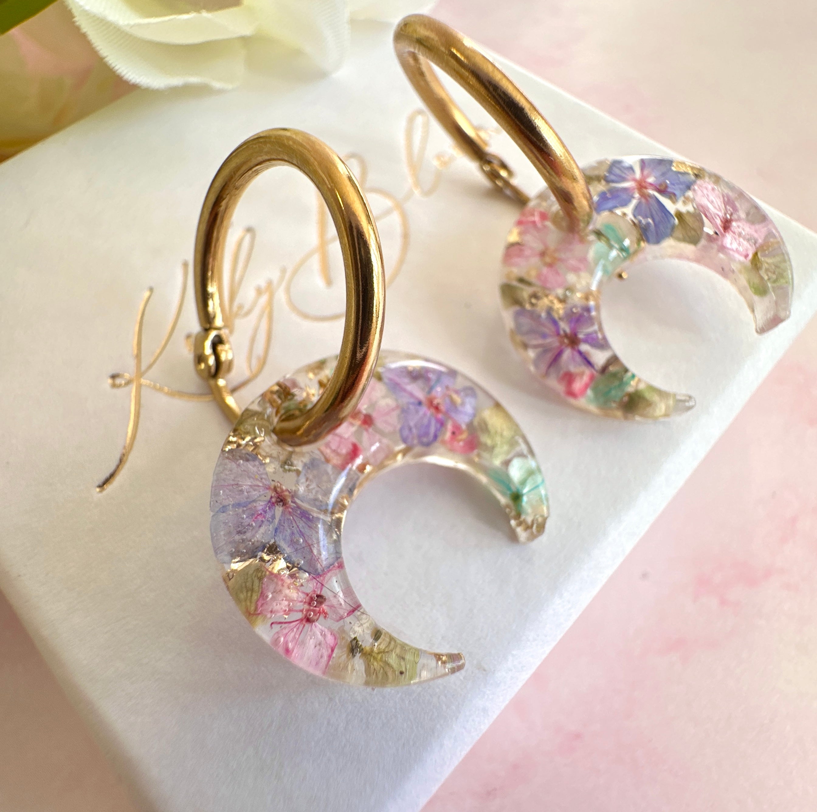 * Limited Edition * Floral Crescent hoop earrings.