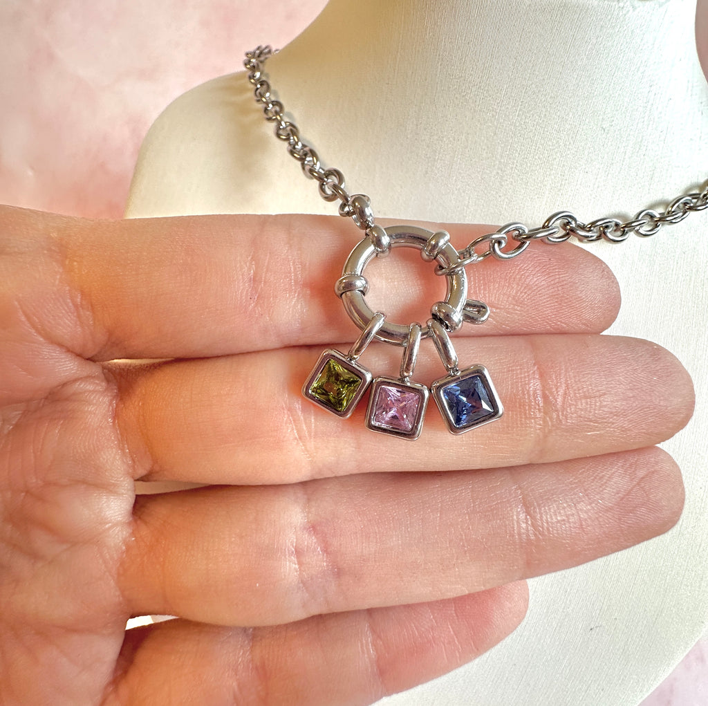 Silver Personalised Birthstone necklace.