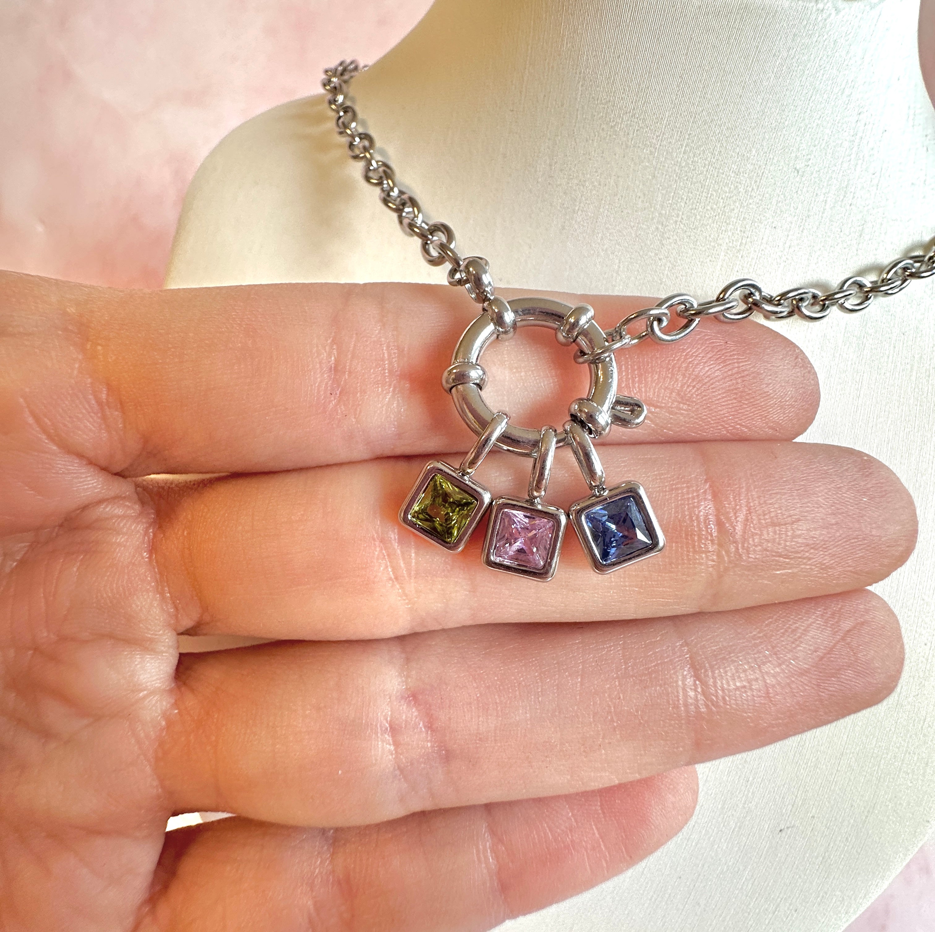 Silver Personalised Birthstone necklace.