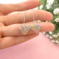 Iridescent real flower confetti Heart silver Thread Through earrings.
